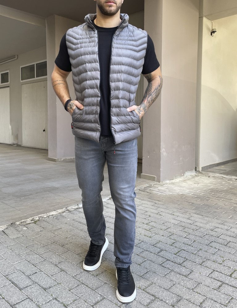 Ανδρικό γκρι αμάνικο μπουφάν καπιτονέ 3417G φωτογραφία